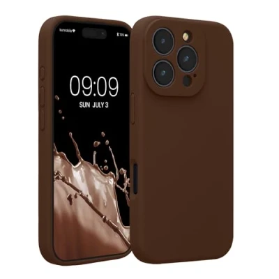 Afbeelding van kwmobile telefoonhoesje geschikt voor Apple iPhone 16 Pro TPU backcover met siliconen coating Smartphone case in chocoladebruin