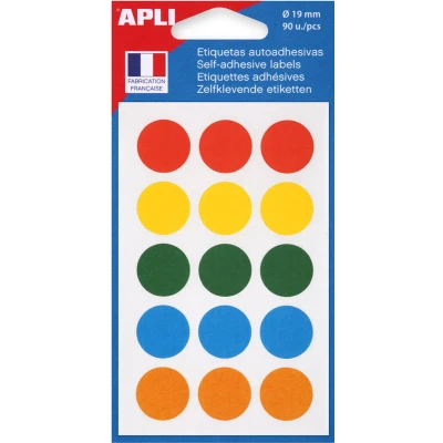 Afbeelding van Agipa ronde etiketten in etui diameter 8 mm, geassorteerde kleuren, 385 stuks, 77 per blad etiket
