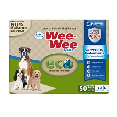 Afbeelding van Four Paws Wee 50 stuks hoogwaardige hygiënematten voor honden en puppy&#039;s thuistraining, 6 laagse lekvrije technologie, geen bleekmiddel, kleurstoffen, maat L, 56 cm x