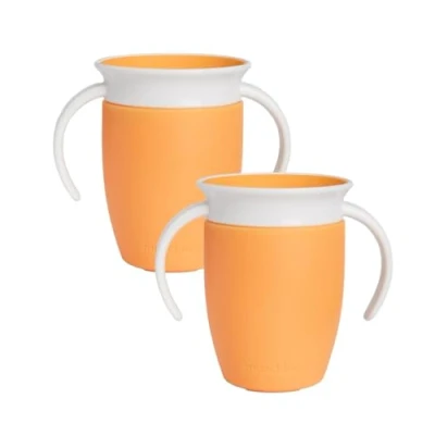 Afbeelding van Munchkin Miracle 360 leerglas voor kinderen, 207 ml, 2 stuks, kleine trainingsglas, BPA vrij, oranje/oranje