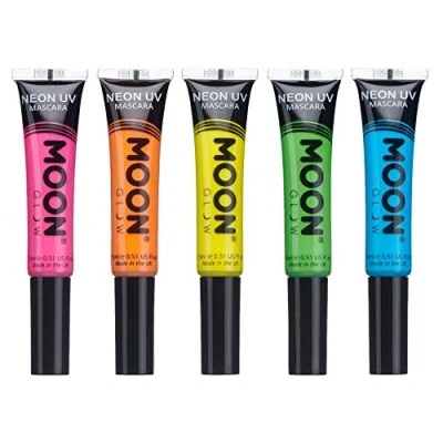 Afbeelding van Moon Glow Neon mascara UV 15ml assortiment van 5 kleuren. die een ongelooflijk neoneffect produceren onder ultraviolet of zwart licht!