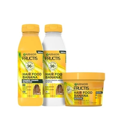 Image de Garnier Fructis Hair Food Pack banane nourrissante avec shampooing, revitalisant et masque nettoyant, démêlant nourrit, pour cheveux secs, formule végétalienne, sans silicone