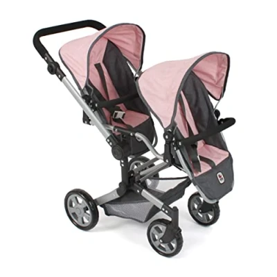 Afbeelding van Bayer Chic 2000 Tweeling poppenwagen Linus Duo Melange Grijs Roze