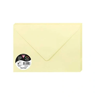 Afbeelding van Clairefontaine 5452C verpakking met 20 enveloppen, formaat C5, 16,2 x 22,9 cm, 120 g/m², kanarie, uitnodigingen en briefwisseling, rij pollen, glad premium papier