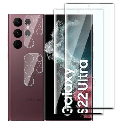 Afbeelding van Dlxiks 2+2 pièces en verre trempé pour Samsung Galaxy S22 Ultra 5G, installation facile, 9H dureté sans bulles HD transparent film de protection 5G