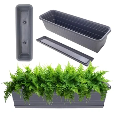Afbeelding van KADAX Plantenbak met onderzetter, of zonder plantenstandaard, balkonpot van kunststof, plantenbak, leuning, bloempot (antraciet, 60 cm)