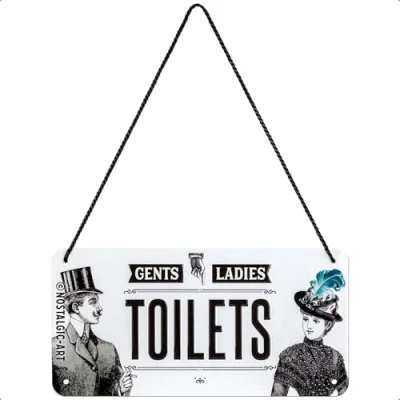 Afbeelding van Metalen wandbord Hanging Sign met reliëf TOILETS GENTS LADIES 10x20cm