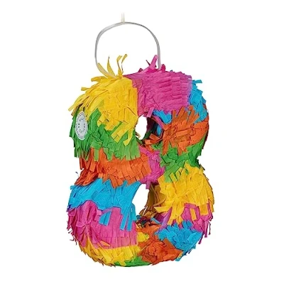 Afbeelding van Relaxdays mini pinata cijfer 8 party verjaardagspinata jubileum kleurrijk