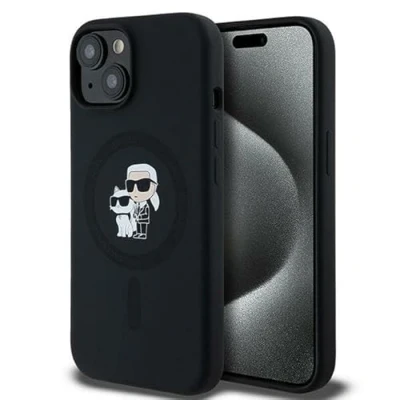 Afbeelding van Karl Lagerfeld Siliconen Karl&amp;Choupette MagSafe hoesje voor iPhone 15 Plus / 14 zwart
