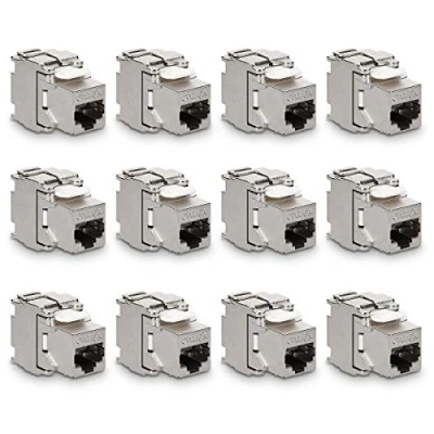 Afbeelding van kwmobile set van 12 keystone adapters voor CAT6A kabels Geschikt RJ45 poort Met afgeschermde metalen behuizing Overdrachtssnelheid 10 Gb/s