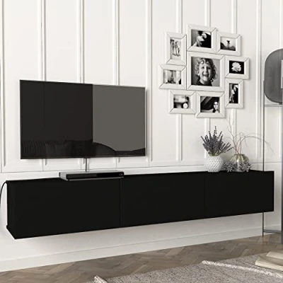 Afbeelding van Tv meubel Vihti zwevend 180x31x29,5 cm zwart