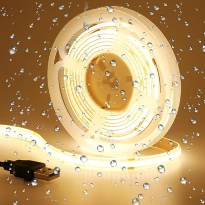 Afbeelding van GOMING DC 5 V USB COB ledstrip, warmwit, 3000 K, IP65, waterdicht, 2 m, 320 leds/m, CRI 93+, stroomvoorziening via USB, led, hoge helderheid, voor doe het zelf decoreren
