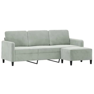 Image de vidaXL Canapé à 3 places avec repose pieds Gris clair 180 cm Velours3201055