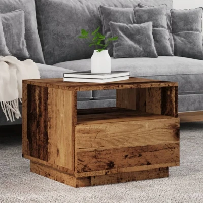 Afbeelding van Salontafel met LED verlichting 50x49x40 cm oud houtkleurig