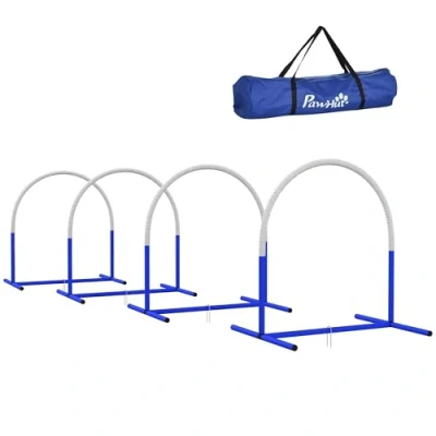 Afbeelding van PawHut Behendigheidsset voor honden, 4 delig, met draagtas, blauw, wit, 88 x 64 95 cm