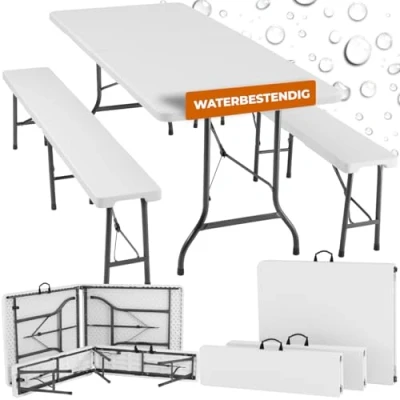 Afbeelding van tectake® Campingtafelset Picknicktafelset Campingmeubel set Opklapbaar Compact op te bergen wit