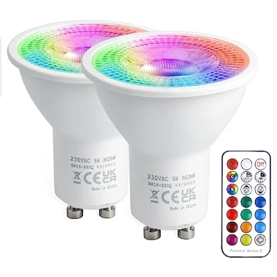 Afbeelding van VARICART Ledlampen, GU10, 6 W, 12 kleuren, kleurverandering, RGBW, dimbaar, met afstandsbediening, RGB, koudwit, 6000 K, 50 Equiv. voor raillamp, wandlamp (2 stuks)