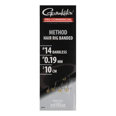 Afbeelding van Gamakatsu Pro Commercial Method Hair Rig Banded Barbless 10cm Onderlijnen Size 14 0.19mm