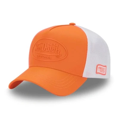 Afbeelding van Von Dutch Verstelbare pet voor dames en heren, neon truckerpet, fluorescerend oranje/wit, Eén maat