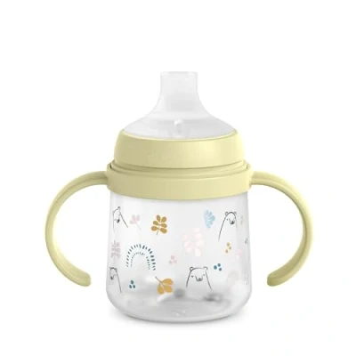 Afbeelding van Suavinex, My Family babyfles met handgrepen en siliconen tuit, anti koliek, beschermdop, druppelvrij glas, 150 ml, voor kinderen vanaf 6 maanden, vaatwasmachinebestendig, groen