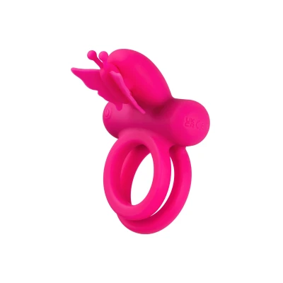 Afbeelding van CalExotics Silicone Rechargeable Dual Butterfly Ring Roze