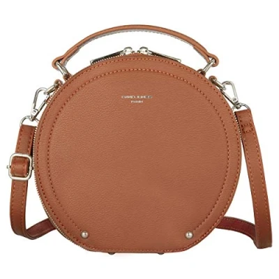 Afbeelding van David Jones Ronde schoudertas voor dames handtas gedragen schouder van hard PU leer tas met handvat, crossbody stad mode Elegant schattig casual, Bruine Kameel,