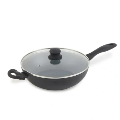 Afbeelding van Russell Hobbs RH02812EU7 Metalen marmeren wok braadpan met antiaanbaklaag, familiepan roerbakken, universele 28 cm, deksel van gehard glas ventilatierooster