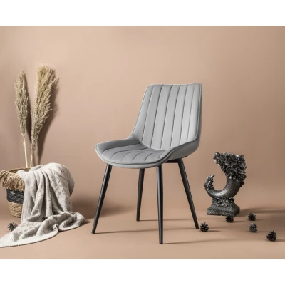 Afbeelding van Swiss Homes Set van 4 Luxe Velvet Eetkamerstoelen / Kuipstoelen Space Gray (Grijs)