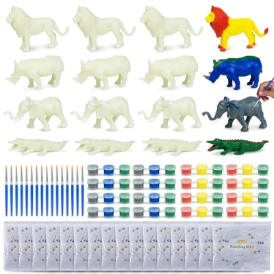 Afbeelding van Dieren, cadeau voor verjaardag, kinderen, uitnodigingen, figuren om te beschilderen, 16 stuks, BONNYCO klein verjaardagscadeau cadeaus kinderen Goodies verrassingstas, Jungle Pinata