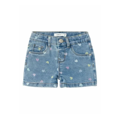 Afbeelding van NAME IT NMFSALLI SLIM DNM SHORTS 3555 ON NOOS Meisjes Broek Medium Blue Denim Hearts