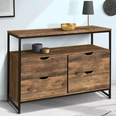 Afbeelding van Commode 4 tiroirs HAWKINS 110 cm design industriel avec étagère