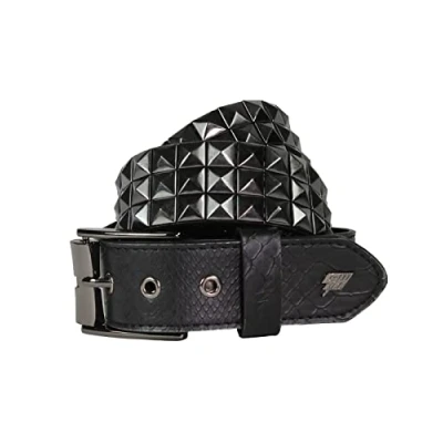 Afbeelding van Lowlife of London Belts 3 rijen piramides studs leer riem punk gothic rock piramide metalen nagels drie klinknagels voor dames en heren, Zwart slangenhuid