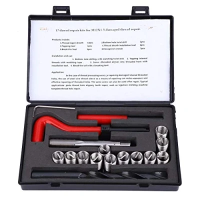 Afbeelding van 17 delige schroefdraadreparatieset M12 x 1,5 roestvrijstalen schroefdraad inzetstukken binnendraad reparatie assortiment accessoires voor auto onderdelen draadsnijder