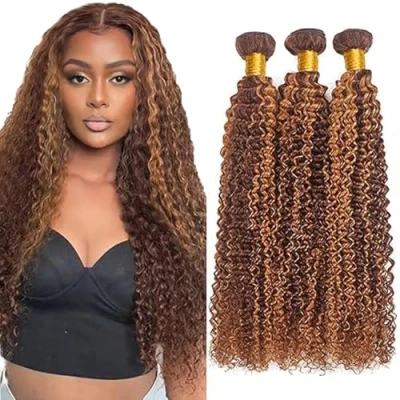 Afbeelding van Tuheerst Human Hair Bundels 3 Curly Wave Extensions Lang Haar Bruin Echt Braziliaans Menselijk Weven Virgin Remy 34 Inch