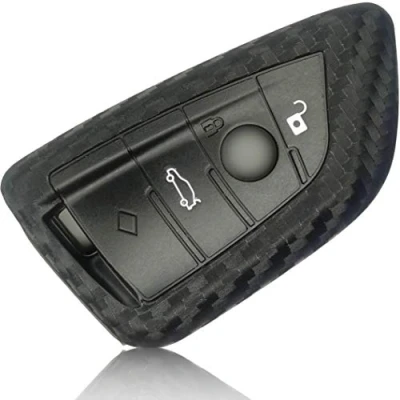 Afbeelding van FOAMO Siliconen autosleutelhoes compatibel met BMW 3 4 toetsen (alleen keyless go) carbon zwart