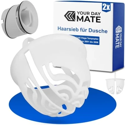 Afbeelding van haarfilter voor douche, 2 stuks, wit, compatibel met Viega Tempoplex serie vanaf 2001 2006, vervangende dompelbuis douche model 6958.96, 625 221,