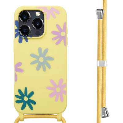 Afbeelding van imoshion hoesje Geschikt voor iPhone 16 Pro Max met koord Siliconen design Meerkleurig / Yellow Flower Distance