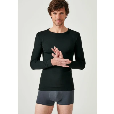 Afbeelding van Damart T shirt met ronde hals van klassiek gebreide Thermolactyl stof Heren Zwart L