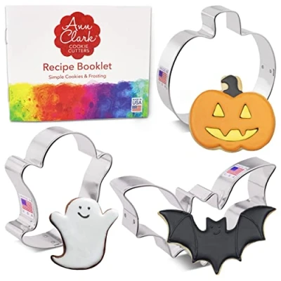 Afbeelding van 3 stuks Halloween uitsteekvormen gemaakt in de VS door Ann Clark, pompoen, geest, vleermuis