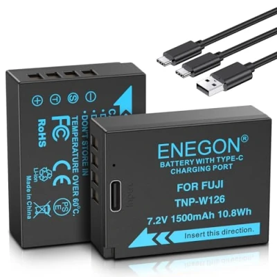 Afbeelding van ENEGON NP W126/W126S set van 2 USB C 1500 mAh reservebatterijen met in 1 oplaadkabel voor Fujifilm en Fuji FinePix HS30EXR HS35EXR HS50EXR X A1/E1/E2/E3/M1/Pro1/T1/T1 /T1 T 3