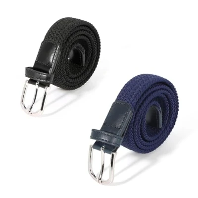 Afbeelding van AnJuHoPa Elastische riem voor kinderen, jongens en meisjes, van kleurrijke stof, breedte 2,5 cm, lengte 80 met metalen gesp, marineblauw zwart