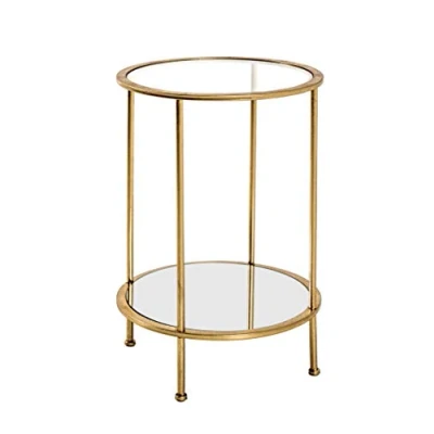 Afbeelding van HAKU Möbel bijzettafel goud, metaal, gehard glas, spiegel Dim.: H 55 cm x Ø 38 cm, Stijl: Art Deco