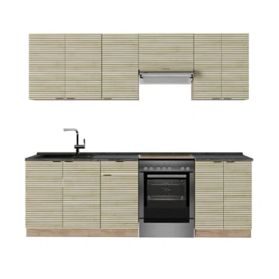 Afbeelding van Vicco Fame Line Complete keukeneenheid 240 cm , WB Antraciet Eiken paneel/Goudkraft eik