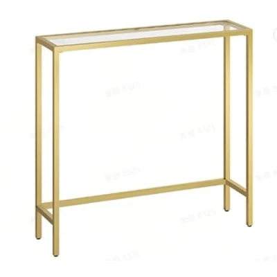 Afbeelding van VASAGLE LGT132A01 Consoletafel, haltafel, bankpunt, tafelblad van gehard glas, eenvoudige montage, verstelbare poten, voor woonkamer, entree, hal, lichtgoud en transparant