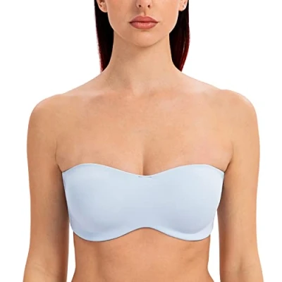 Afbeelding van MELENECA dames beha zonder bandjes met beugels, inzetstukken, grote maat, minimizer bandeau beha, Lichtblauw