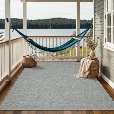 Afbeelding van Vloerkleed voor buiten of balkon en terras In grijs beige 200 x 280 cm Tapijt geschikt Outdoor Rechthoekig Weer UV bestendig Tuintapijt Buitentapijt CALGARY kleed by The Carpet