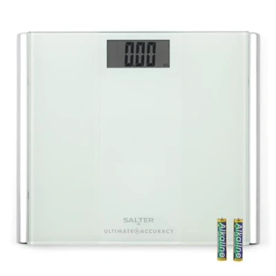 Afbeelding van Salter 9009 WH3R Premium Ultimate Accuracy Electronic Scale, 180 kg Maximum Capacity, Measures 50g Increments, Step On for Readings, Carpet Feet, Weighing Scales, White