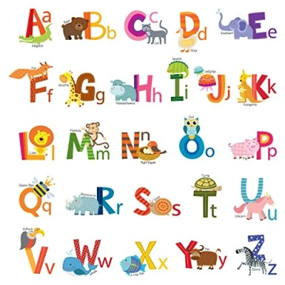 Afbeelding van DECOWALL DS 8002 Verwijderbare muurstickers voor kinderkamer, slaapkamer, woonkamer, alfabet, dieren, maat S