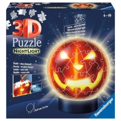 Afbeelding van Ravensburger 3D Puzzle Kürbiskopf Nachtlicht 11253 Ball 72 Teile für Halloween Fans ab 6 Jahren