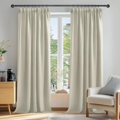 Afbeelding van Deconovo 2 gordijnen voor keuken, kinderkamer, woonkamer, modern design, plooiband, zonder boren, lichtbeige, 117 x 229 cm, stuks